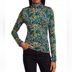 Tanya Taylor Animal Print Turtleneck Top Women’s Size S Bold Chic